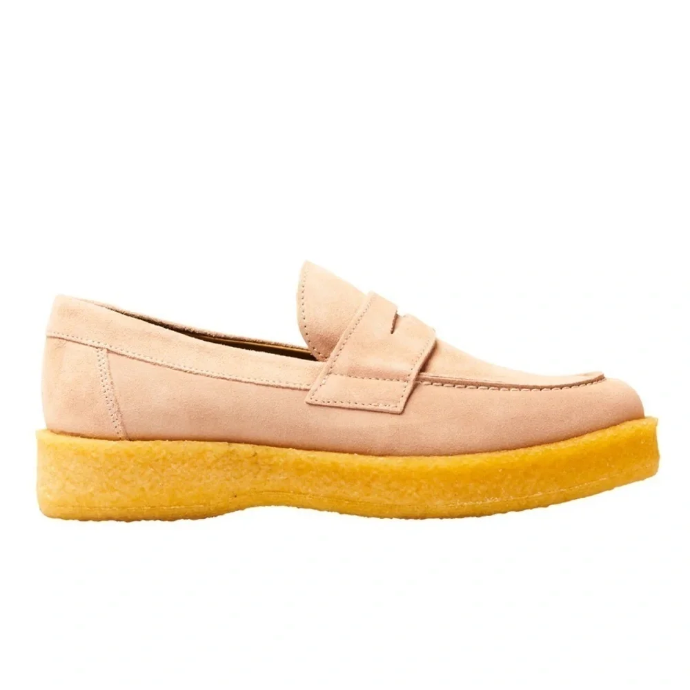 Vinnys Creeper Suede Penny Loafer Blush Beige Preppy